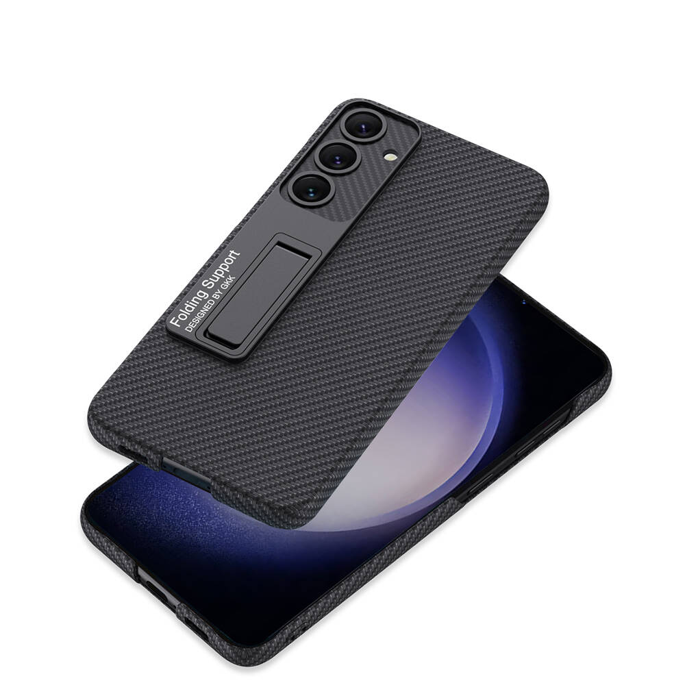 Galaxy S24 Plus Kılıf Zore Kıpta Standlı Kapak Siyah Karbon