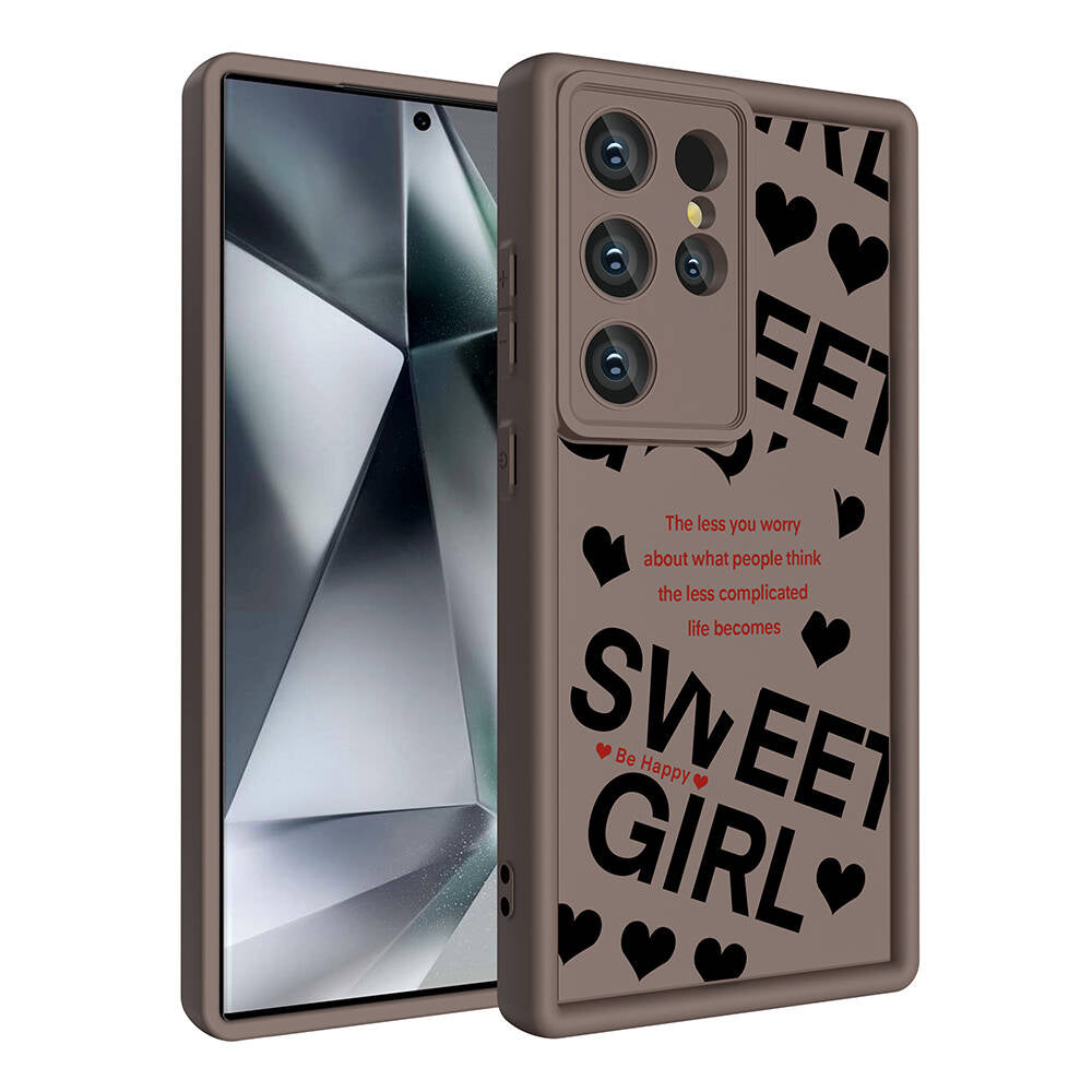 Galaxy S24 Ultra Kılıf Kamera Korumalı Baskılı Arka Yüzey Zore Klas Kapak Açık Kahve