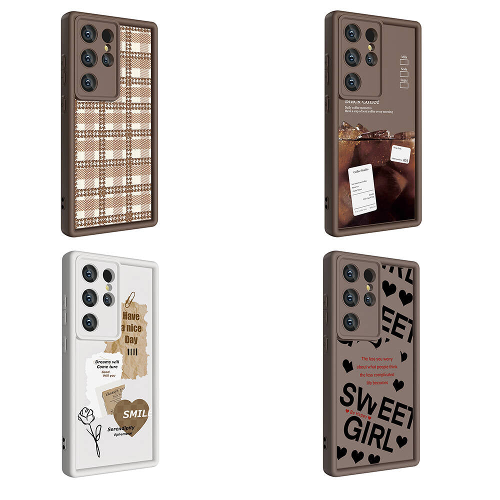 Galaxy S24 Ultra Kılıf Kamera Korumalı Baskılı Arka Yüzey Zore Klas Kapak Açık Kahve