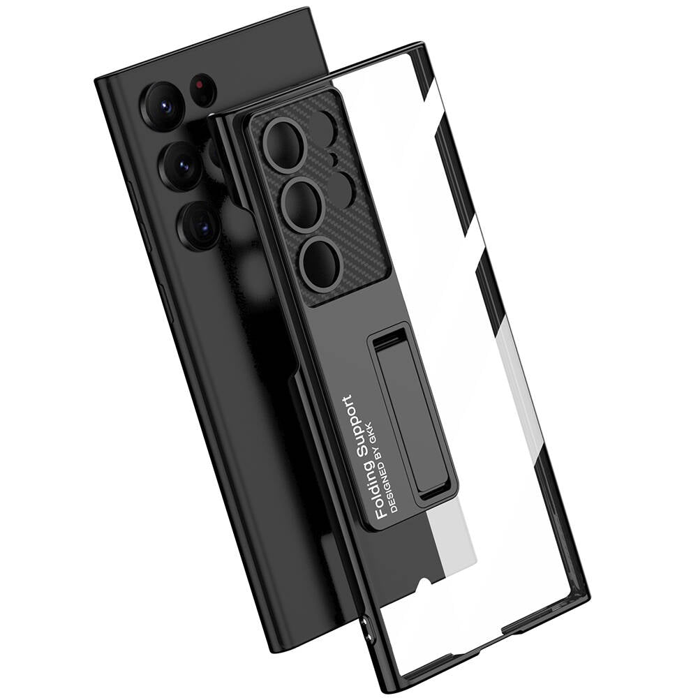 Galaxy S24 Ultra Kılıf Kamera Korumalı Şeffaf Tasarımlı Zore Lego Standlı Kapak Mürdüm