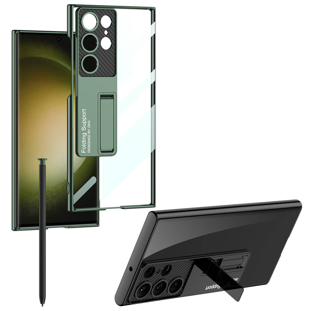 Galaxy S24 Ultra Kılıf Kamera Korumalı Şeffaf Tasarımlı Zore Lego Standlı Kapak Yeşil