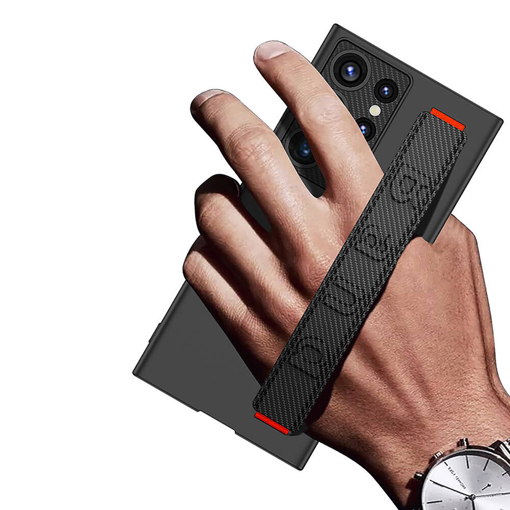Galaxy S24 Ultra Kılıf Standlı El Tutacaklı Zore Band Kapak Siyah Karbon