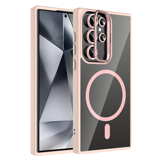 Galaxy S24 Ultra Kılıf Standlı ve Kamera Lens Hediyeli M-Safe Şarj Özellikli Zore Etro Kapak