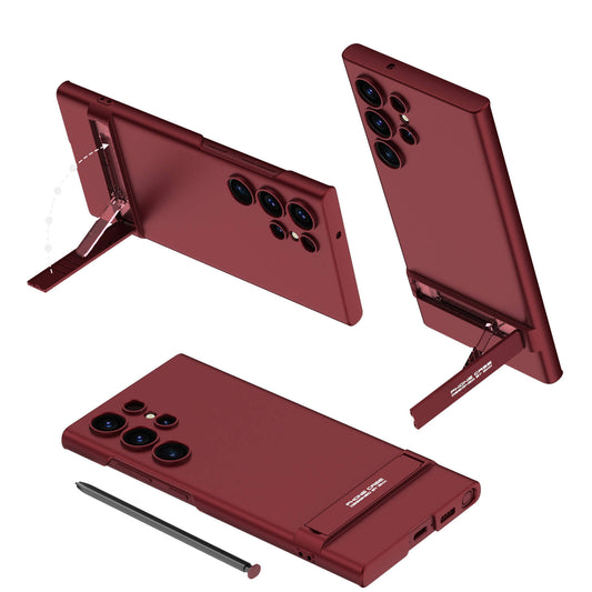 Galaxy S24 Ultra Kılıf Zore Kamera Korumalı Dikey Standlı Ays Kapak Mürdüm