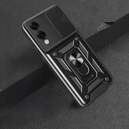 Galaxy S25 Edge Kılıf Magnetik Standlı Kamera Korumalı Zore Sürgülü Vega Kapak Mavi