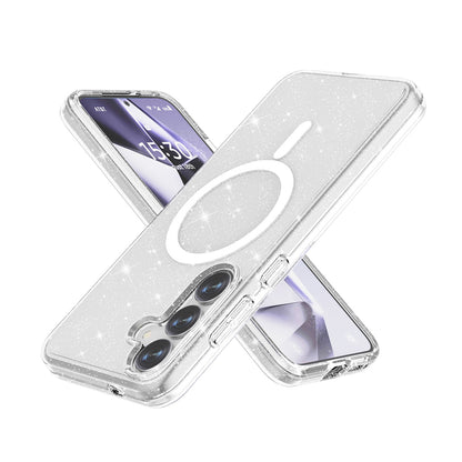 Galaxy S25 Plus Kılıf Magsafe Şarj Özellikli Parlayan Simli Saydam Renkli Zore Allstar Kapak Şeffaf