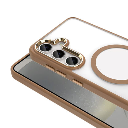 Galaxy S25 Plus Kılıf Magsafe Şarj Özellikli Zore Krom Magsafe Silikon Kapak Bej