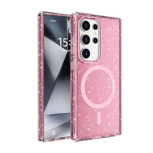 Galaxy S25 Ultra Kılıf Magsafe Şarj Özellikli Parlayan Simli Saydam Renkli Zore Allstar Kapak Pembe