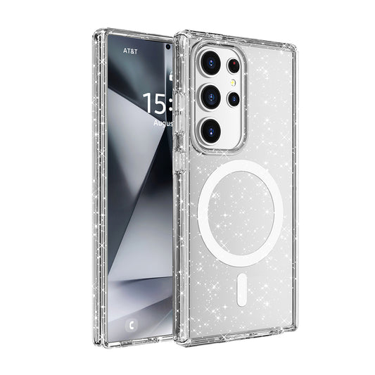 Galaxy S25 Ultra Kılıf Magsafe Şarj Özellikli Parlayan Simli Saydam Renkli Zore Allstar Kapak Şeffaf