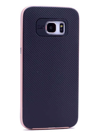 Galaxy S7 Edge Kılıf Zore İnce Mono Karbon Silikon Kapak Rose Gold