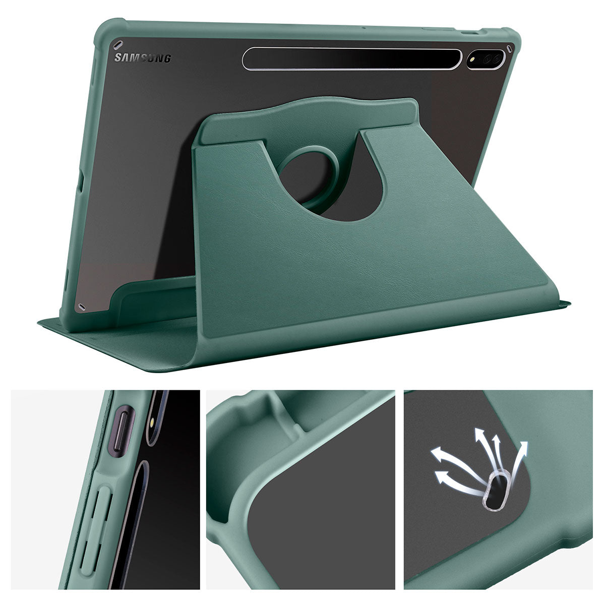 Galaxy Tab S7 FE LTE (T737-T736-T733-T730) Kılıf Zore Termik Kalem Bölmeli Dönebilen Standlı Kılıf Lavendery Gray