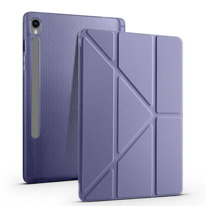 Galaxy Tab S9 FE Kılıf Zore Tri Folding Kalem Bölmeli Standlı Kılıf Gri