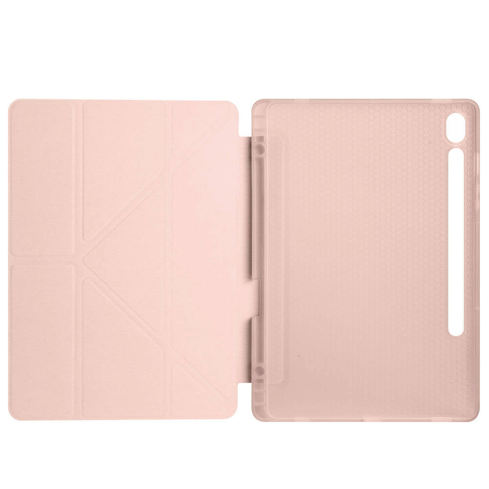 Galaxy Tab S9 FE Kılıf Zore Tri Folding Kalem Bölmeli Standlı Kılıf Gri