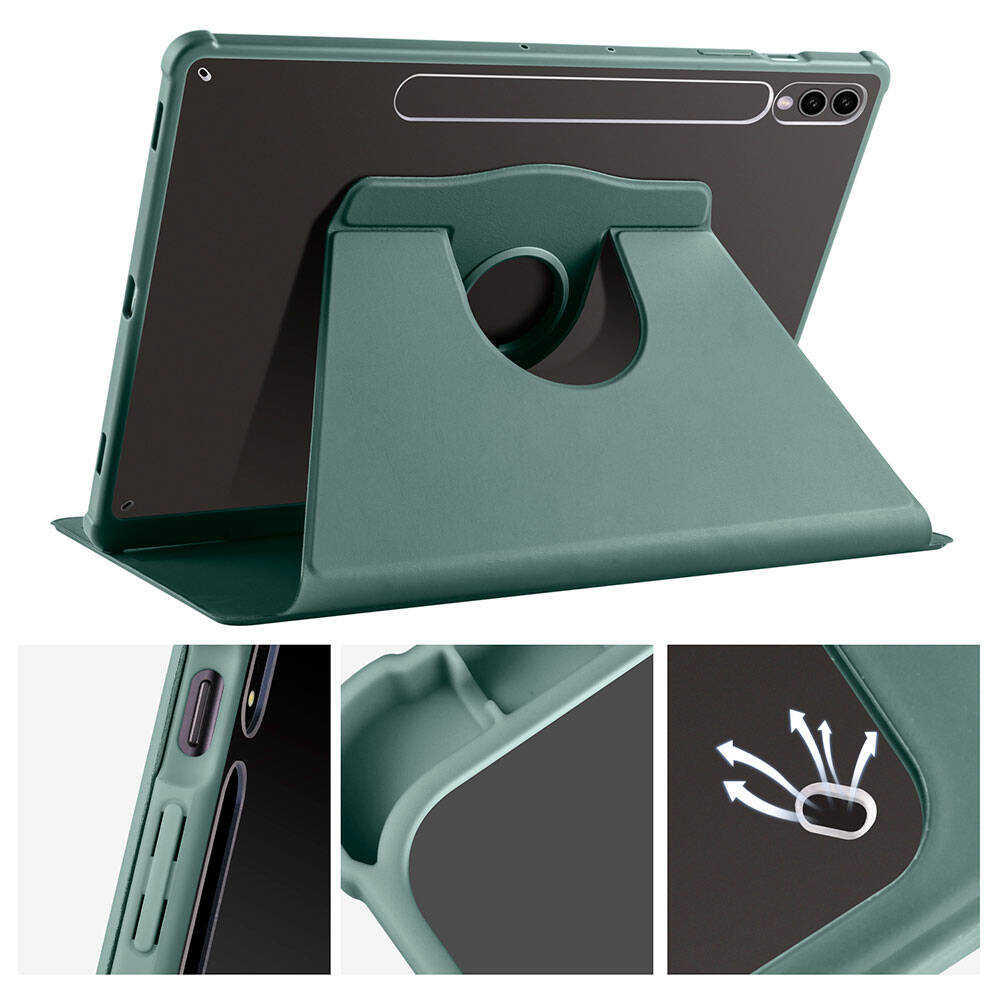 Galaxy Tab S9 Plus Kılıf Zore Termik Kalem Bölmeli Dönebilen Standlı Kılıf Koyu Yeşil