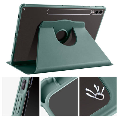 Galaxy Tab S9 Plus Kılıf Zore Termik Kalem Bölmeli Dönebilen Standlı Kılıf Koyu Yeşil