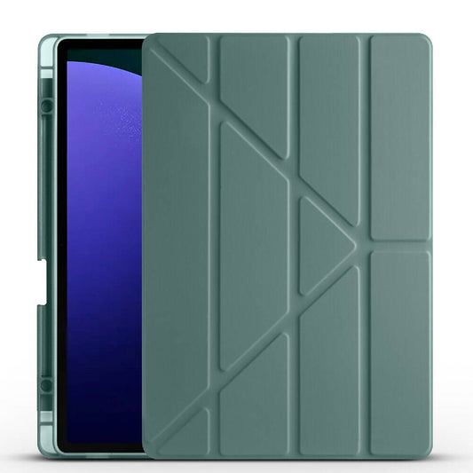 Galaxy Tab S9 Plus Kılıf Zore Tri Folding Kalem Bölmeli Standlı Kılıf Koyu Yeşil