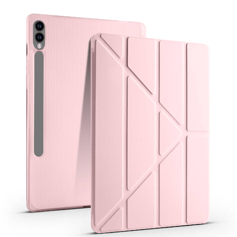 Galaxy Tab S9 Plus Kılıf Zore Tri Folding Kalem Bölmeli Standlı Kılıf Gri