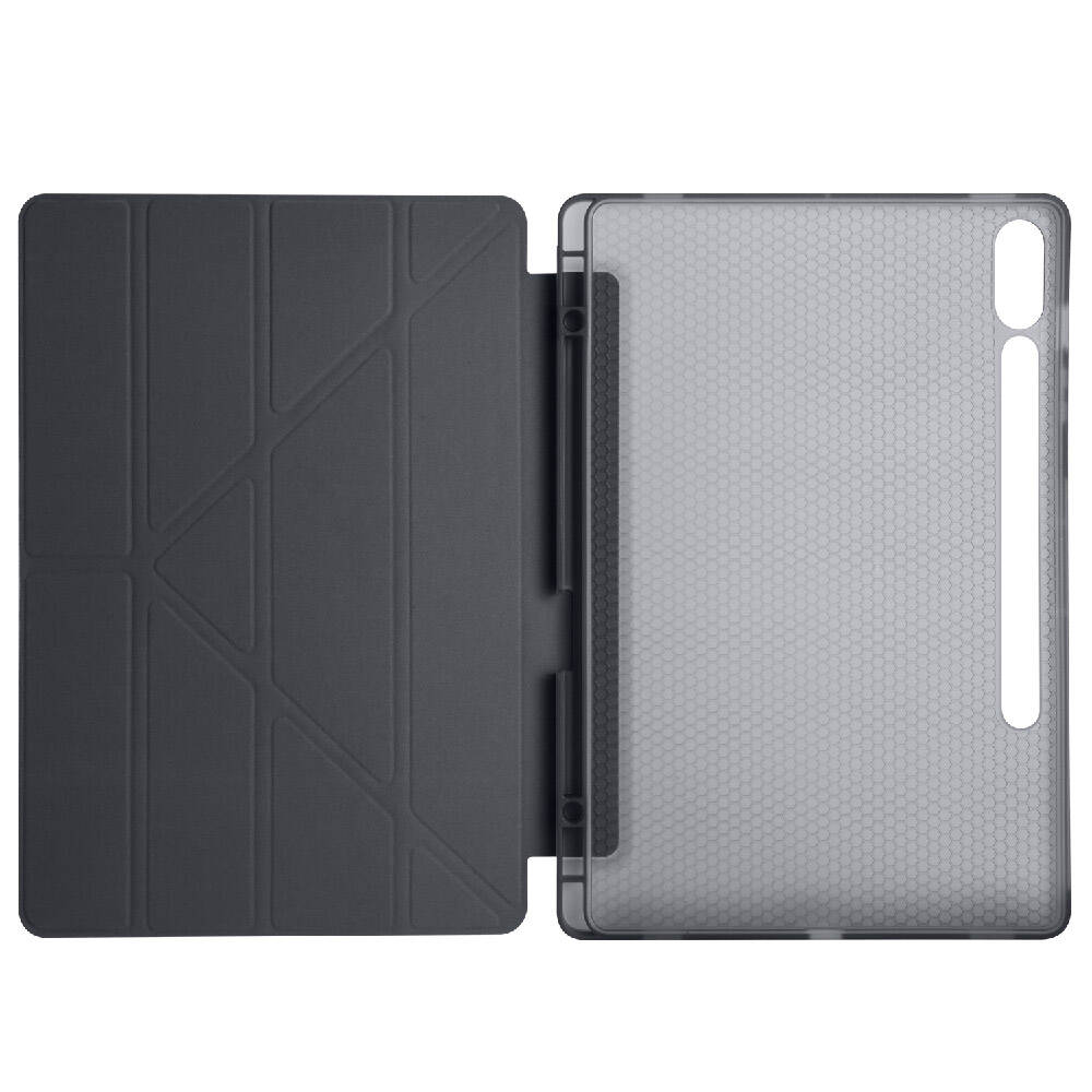 Galaxy Tab S9 Plus Kılıf Zore Tri Folding Kalem Bölmeli Standlı Kılıf Gri