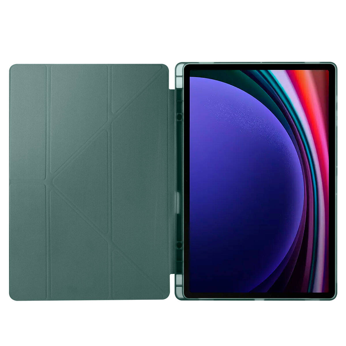 Galaxy Tab S9 Ultra Kılıf Zore Tri Folding Kalem Bölmeli Standlı Kılıf Koyu Yeşil