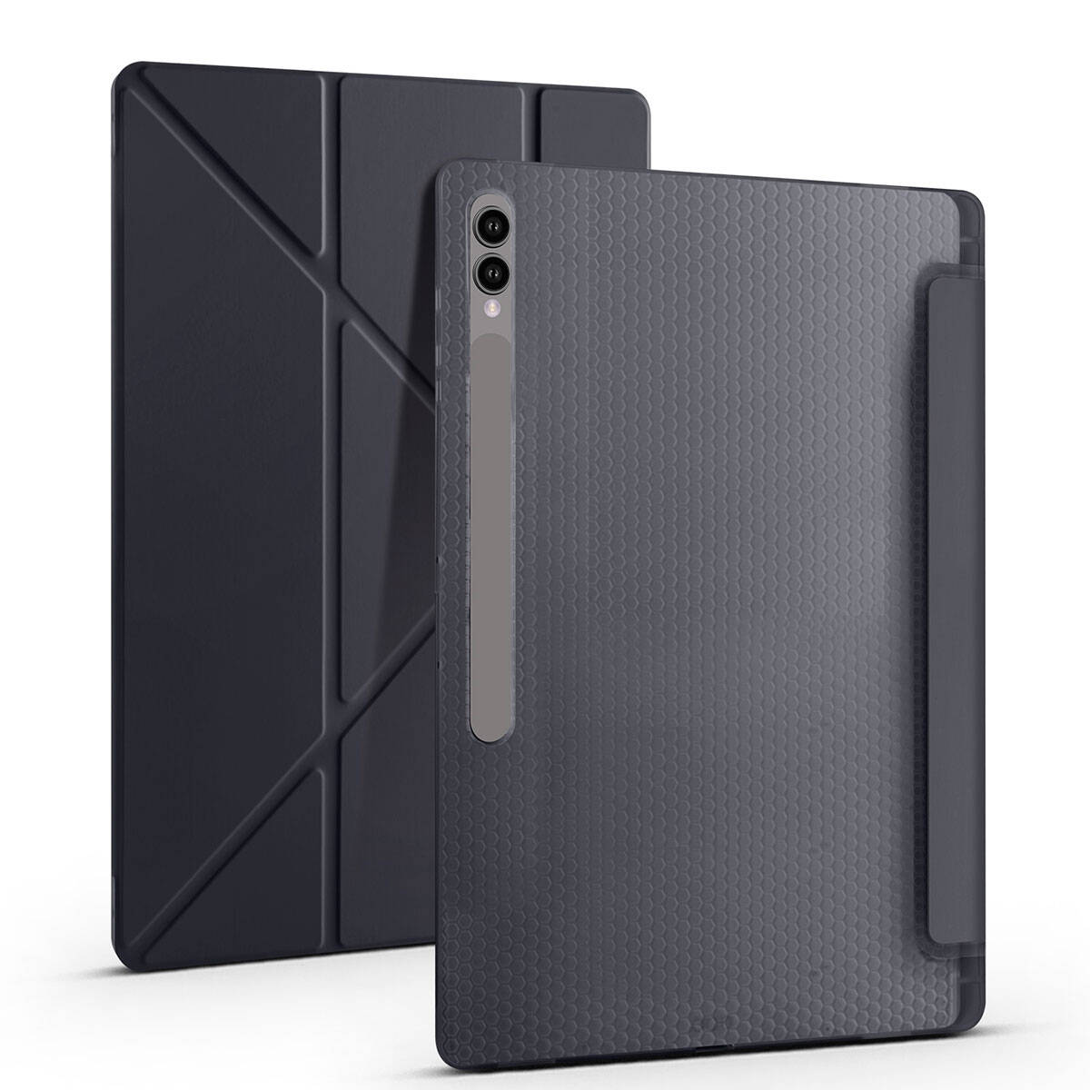 Galaxy Tab S9 Ultra Kılıf Zore Tri Folding Kalem Bölmeli Standlı Kılıf Lacivert
