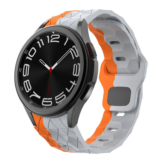 Galaxy Watch 5 44mm Zore KRD-116 20mm Futbol Desenli Spor Tasarımlı Silikon Kordon Gri-Turuncu