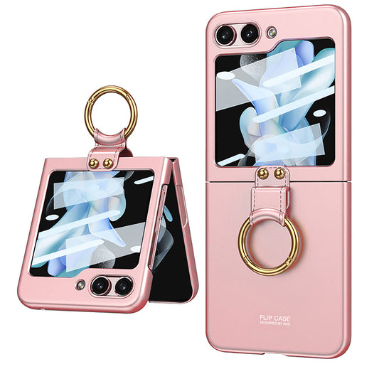 Galaxy Z Flip 5 Kılıf Zore Kıpta Yüzüklü Flip Sert Kapak Pembe