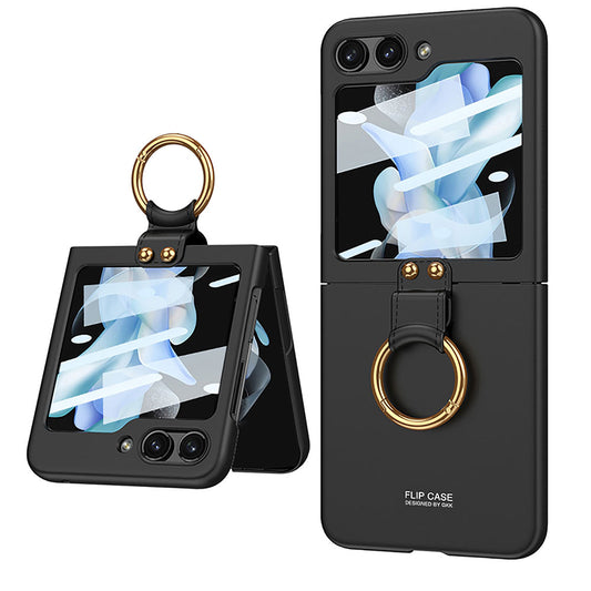 Galaxy Z Flip 5 Kılıf Zore Kıpta Yüzüklü Flip Sert Kapak Siyah