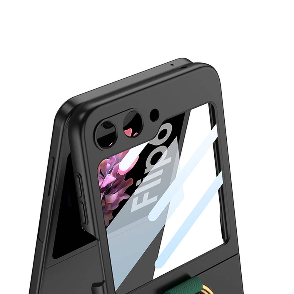 Galaxy Z Flip 6 Kılıf Kamera Korumalı Yüzüklü Zore Flip Ring Kıpta Kapak Mor