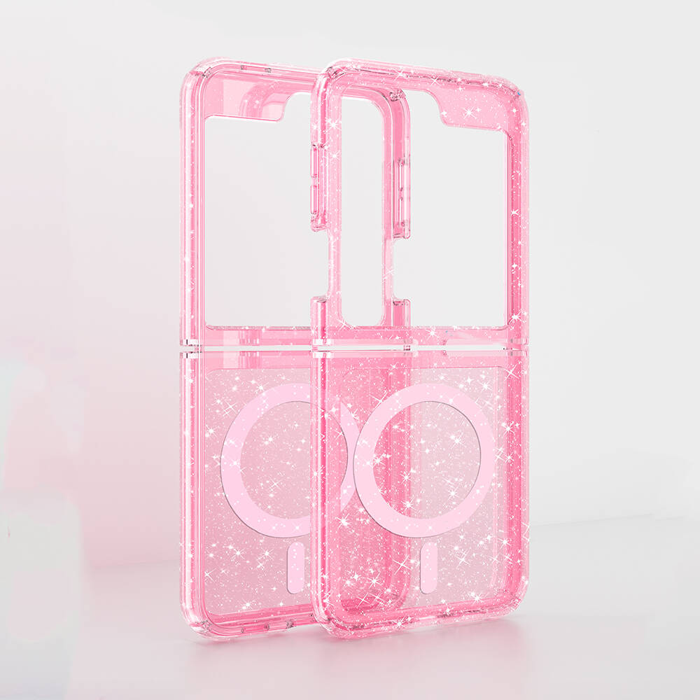 Galaxy Z Flip 6 Kılıf Magsafe Şarj Özellikli Parlayan Simli Saydam Renkli Zore Allstar Kapak Mor