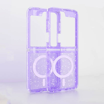 Galaxy Z Flip 6 Kılıf Magsafe Şarj Özellikli Parlayan Simli Saydam Renkli Zore Allstar Kapak Pembe