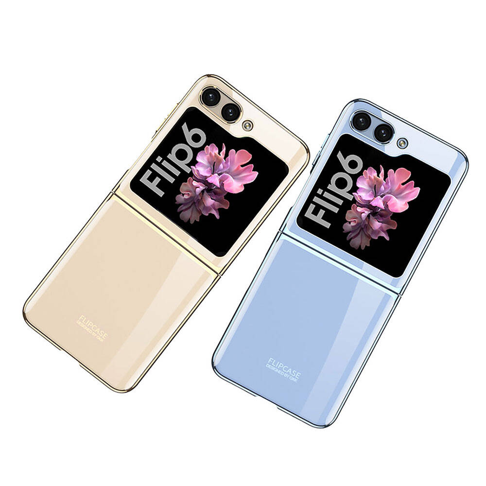 Galaxy Z Flip 6 Kılıf Zore Full Camlı Kıpta Kapak Mavi