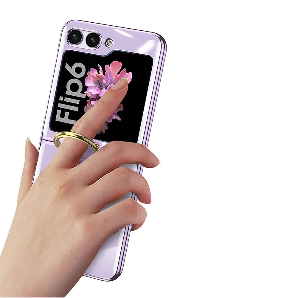 Galaxy Z Flip 6 Kılıf Zore Yüzüklü Kıpta Kapak Siyah