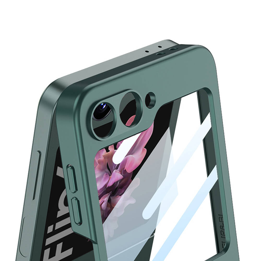 Galaxy Z Flip 6 Kılıf Zore Z Harfli Yüzüklü Kıpta Kapak Koyu Yeşil