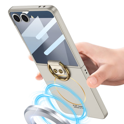 Galaxy Z Flip 7 Kılıf M-safe Şarj Özellikli Zore Kıpta Yüzüklü Flip Sert Kapak Lila