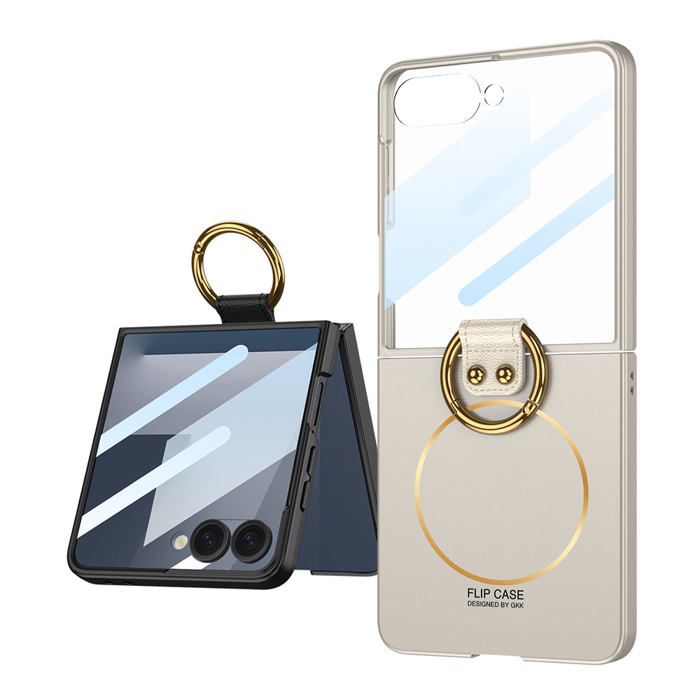 Galaxy Z Flip 7 Kılıf M-safe Şarj Özellikli Zore Kıpta Yüzüklü Flip Sert Kapak Pembe