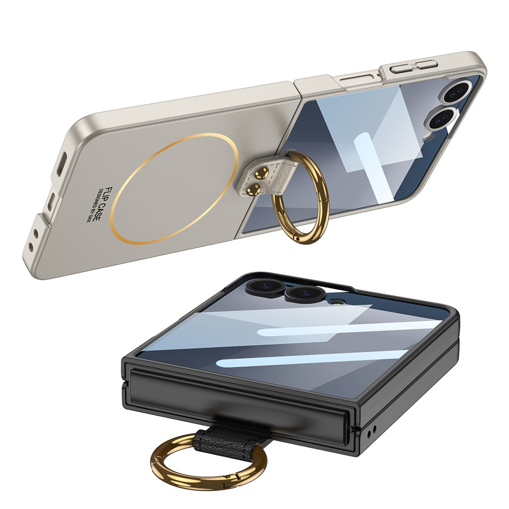 Galaxy Z Flip 7 Kılıf M-safe Şarj Özellikli Zore Kıpta Yüzüklü Flip Sert Kapak Lila