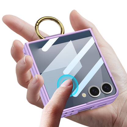 Galaxy Z Flip 7 Kılıf M-safe Şarj Özellikli Zore Kıpta Yüzüklü Flip Sert Kapak Titanyum-Gri