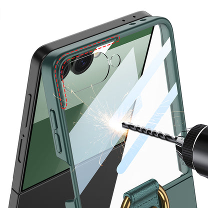 Galaxy Z Flip 7 Kılıf M-safe Şarj Özellikli Zore Kıpta Yüzüklü Flip Sert Kapak Gümüş