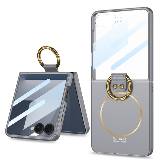 Galaxy Z Flip 7 Kılıf M-safe Şarj Özellikli Zore Kıpta Yüzüklü Flip Sert Kapak Gri
