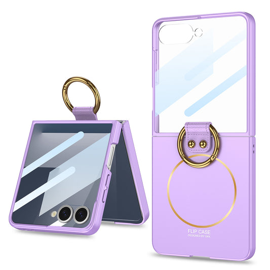 Galaxy Z Flip 7 Kılıf M-safe Şarj Özellikli Zore Kıpta Yüzüklü Flip Sert Kapak Lila