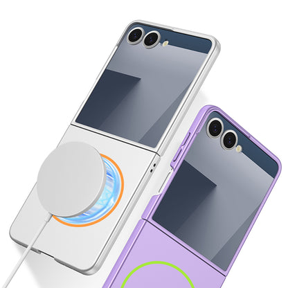 Galaxy Z Flip 7 Kılıf Wireless Şarj Özellikli Zore Kıpta M-safe Kapak Gri