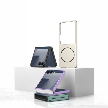Galaxy Z Flip 7 Kılıf Wireless Şarj Özellikli Zore Kıpta M-safe Kapak Gri