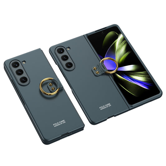 Galaxy Z Fold 5 Kılıf Zore Kıpta Yüzüklü Flip Sert Kapak Koyu Yeşil
