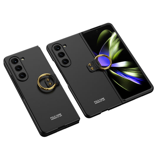 Galaxy Z Fold 5 Kılıf Zore Kıpta Yüzüklü Flip Sert Kapak Siyah