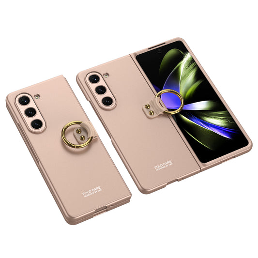 Galaxy Z Fold 5 Kılıf Zore Kıpta Yüzüklü Flip Sert Kapak Rose Gold