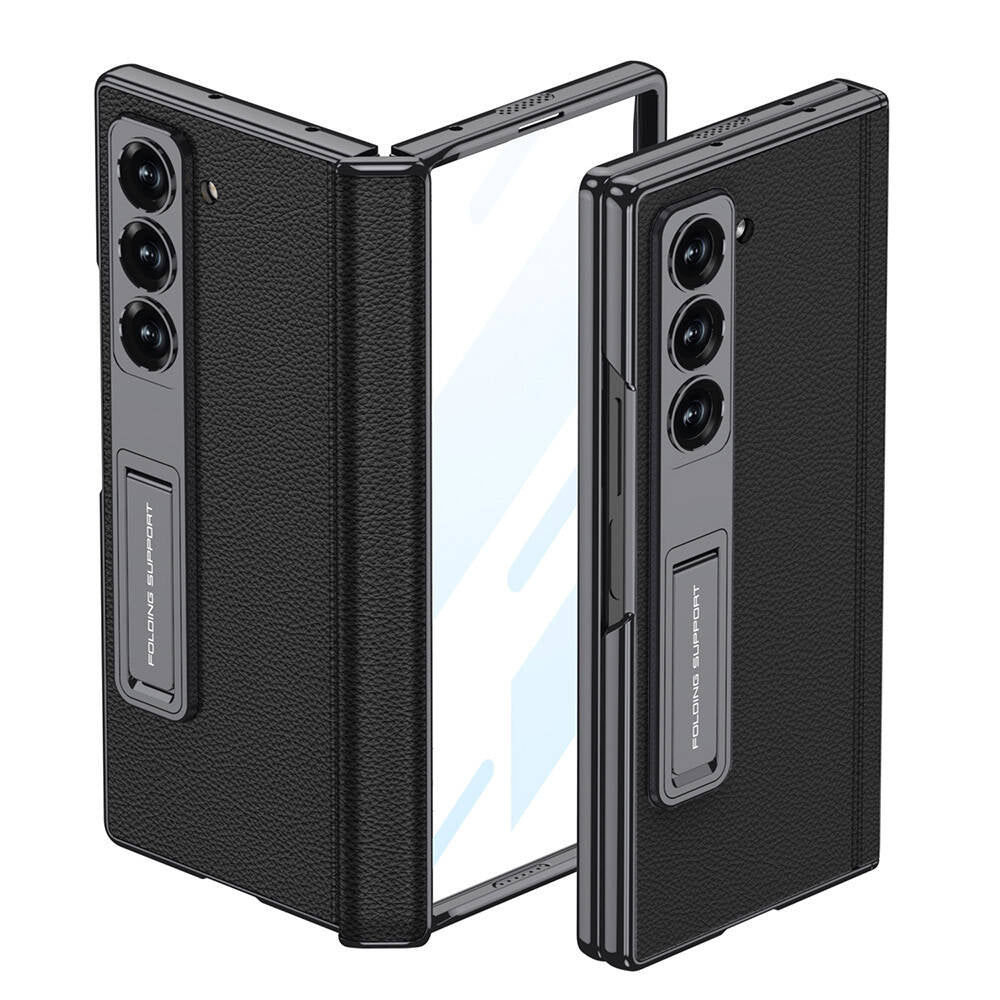 Galaxy Z Fold 6 Kılıf Deri Standlı Zore Kıpta Premium Kılıf Siyah