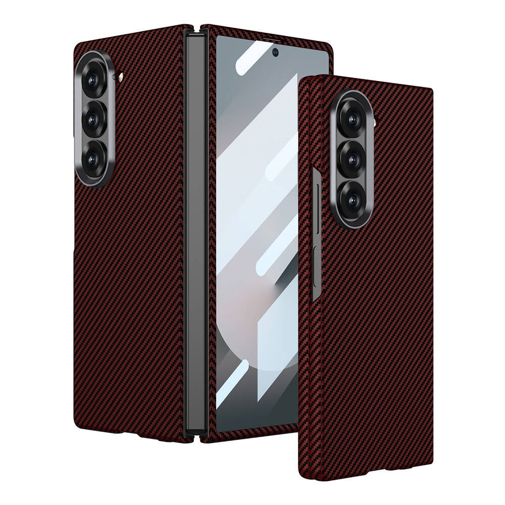 Galaxy Z Fold 6 Kılıf Kamera Korumalı Karbon Fiber Tasarımlı Arka Yüzey Zore Kıpta Karbon Kapak Koyu Yeşil