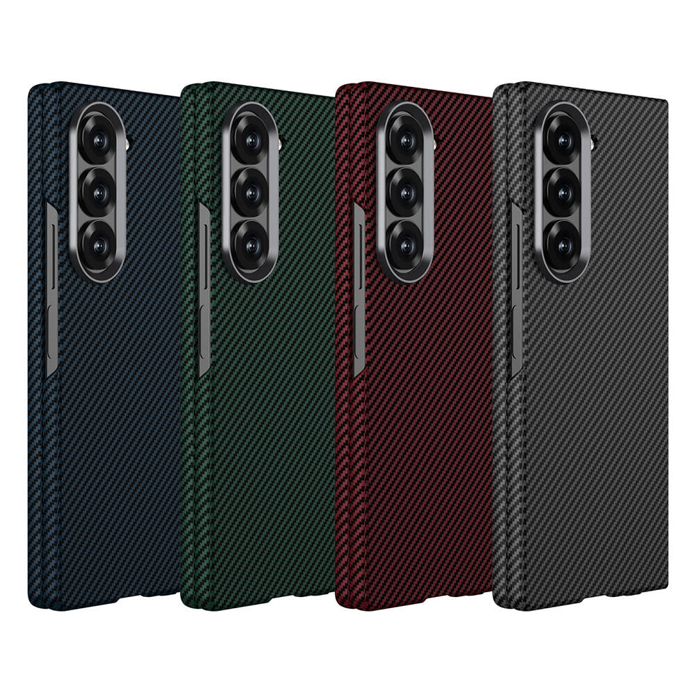 Galaxy Z Fold 6 Kılıf Kamera Korumalı Karbon Fiber Tasarımlı Arka Yüzey Zore Kıpta Karbon Kapak Lacivert