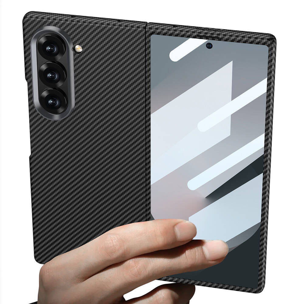 Galaxy Z Fold 6 Kılıf Kamera Korumalı Karbon Fiber Tasarımlı Arka Yüzey Zore Kıpta Karbon Kapak Koyu Yeşil