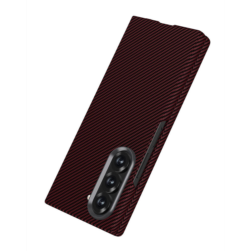Galaxy Z Fold 6 Kılıf Kamera Korumalı Karbon Fiber Tasarımlı Arka Yüzey Zore Kıpta Karbon Kapak Koyu Yeşil